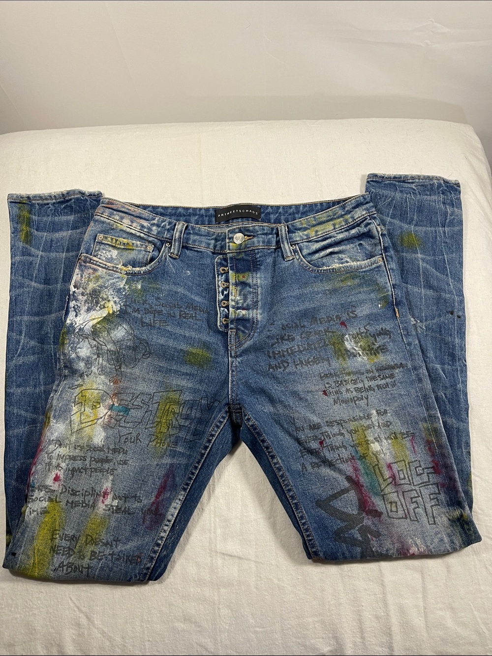 Artmeetschaos Mens Graffiti Slim-Straight Jeans Size 34